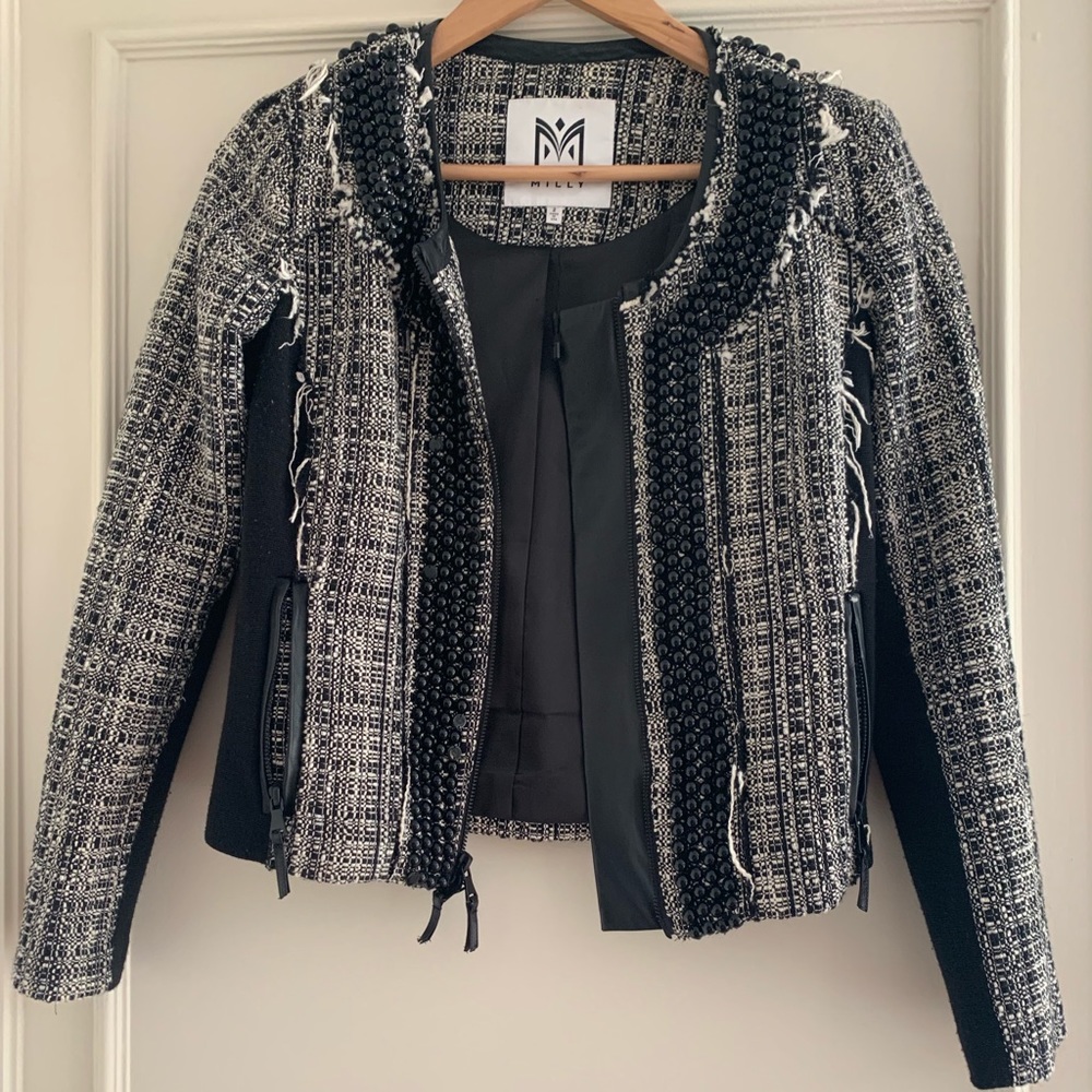 Chic smart beaded fringed jacket from Milly NY